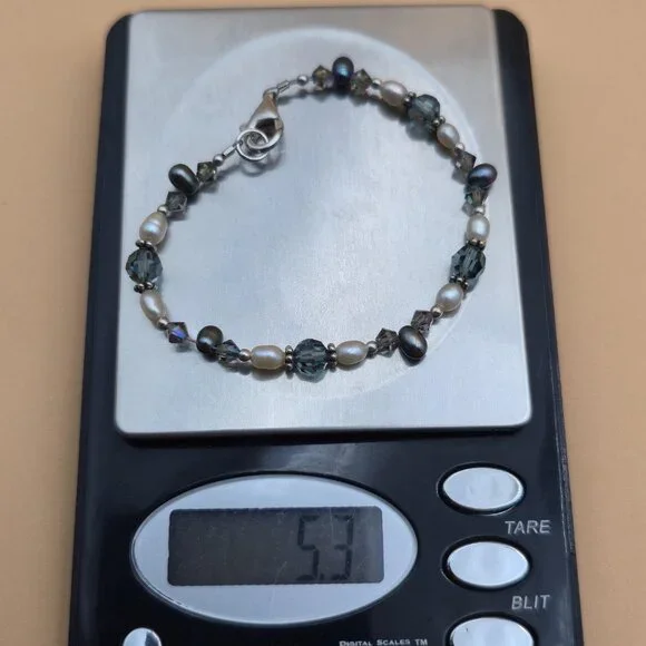 6.5 Inch Sterling Silver Two Different Color Pearls Bracelet A5834 - Picture 6 of 6